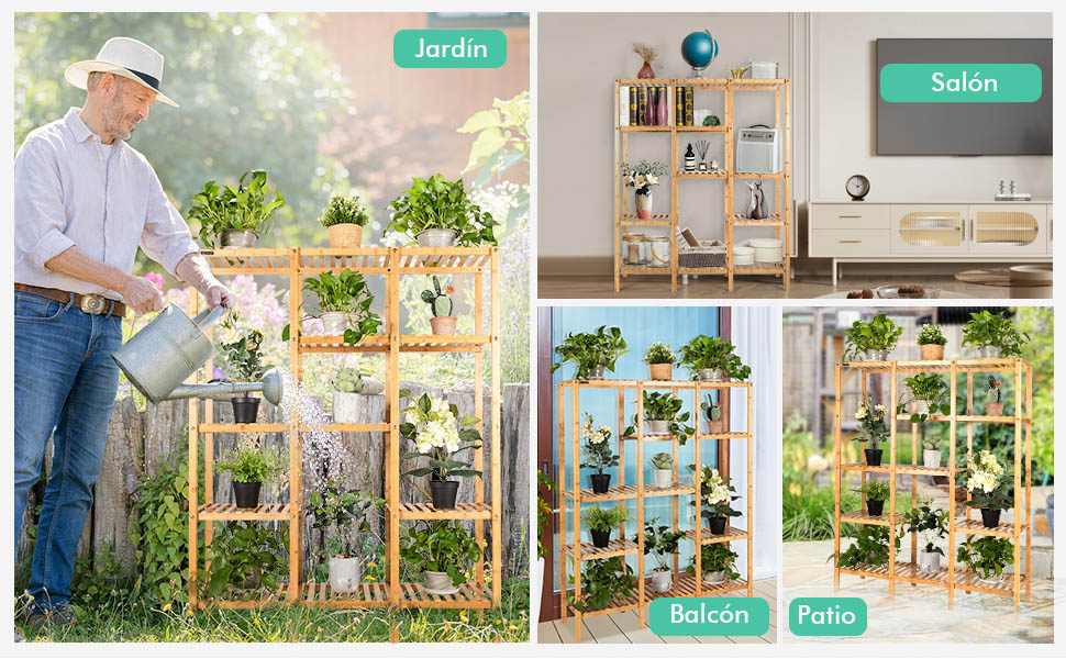 Soporte De Bambu Para Plantas De 5 Niveles Y 6 Macetas Para