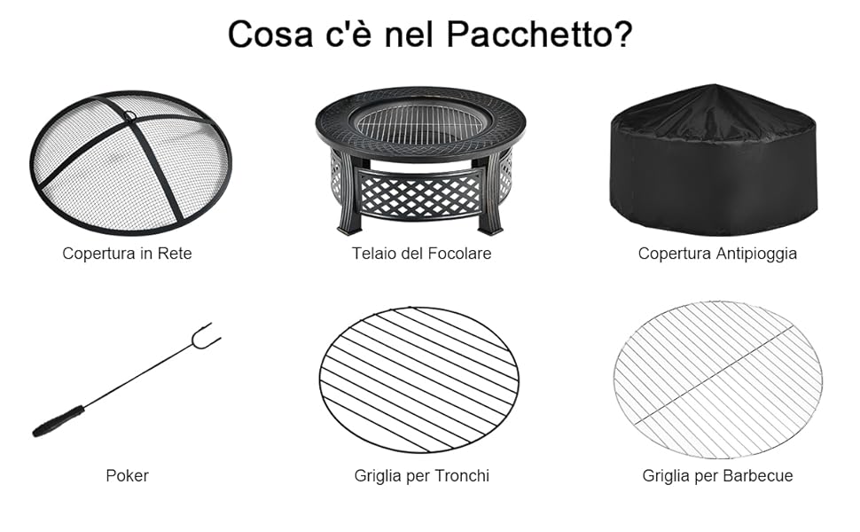 ZJDYDY Braciere Rotondo Grande con Griglia, Bracieri da Esterno in Acciaio a Legna Barbecue Braciere Ciotola con Rete Parascintille Copertura Griglia per Ceppi Fuoco a Legna Poker
