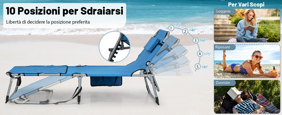 SEDIA DA CAMPEGGIO Lettino Per Il Tempo Libero Lettino Prendisole Lettino Da Spiaggia Lettino Da - Foto 2