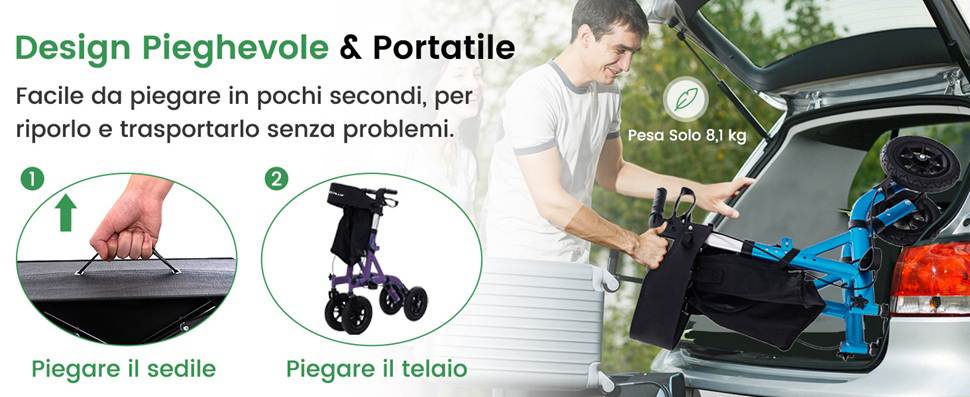 Facile piegatura e trasporto per la massima comodità