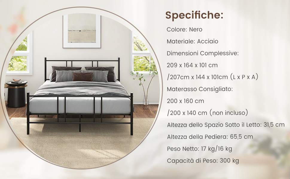 HOMERECOMMEND Struttura letto matrimoniale in metallo da 36 cm, con base a doghe in acciaio, senza bisogno di molle, supporto migliorato senza rumore, colore nero