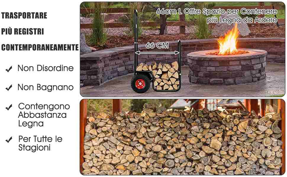 Porta Legna Da Ardere, Portalegna Da Interno Esterno Con Supporti Per Accendifuoco Staccabili Portalegna Robusto In Acciaio Facile Da Montare 83 X 93045583