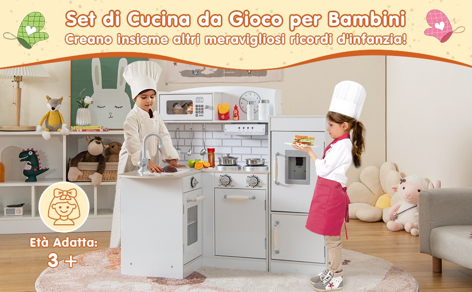 Cucina Giocattolo In Legno Per Bambini Bakaji – Con Frigo, Forno, Microonde E Accessori In Acciaio