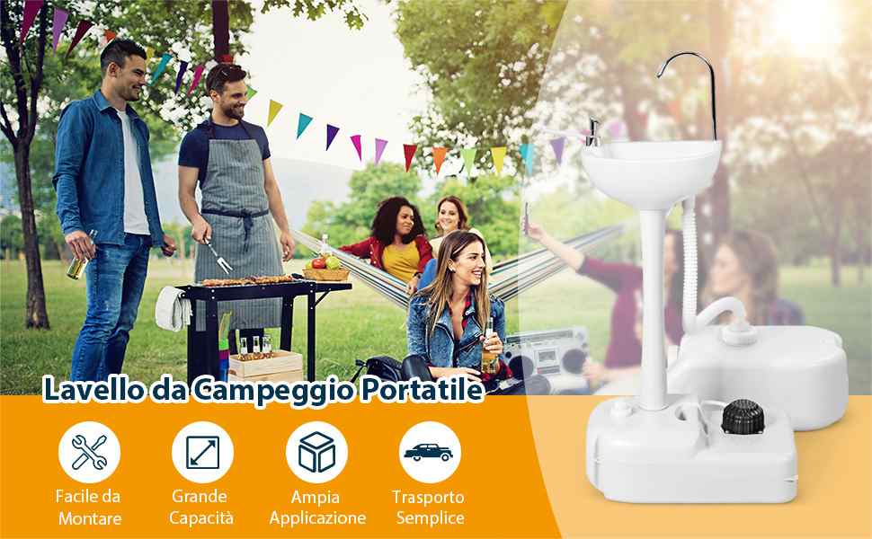 Relaxdays Bacinella Pieghevole, Catino 9 L, Lavandino Portatile Campeggio, Vaschetta con Scarico e Manici, Bianco Grigio