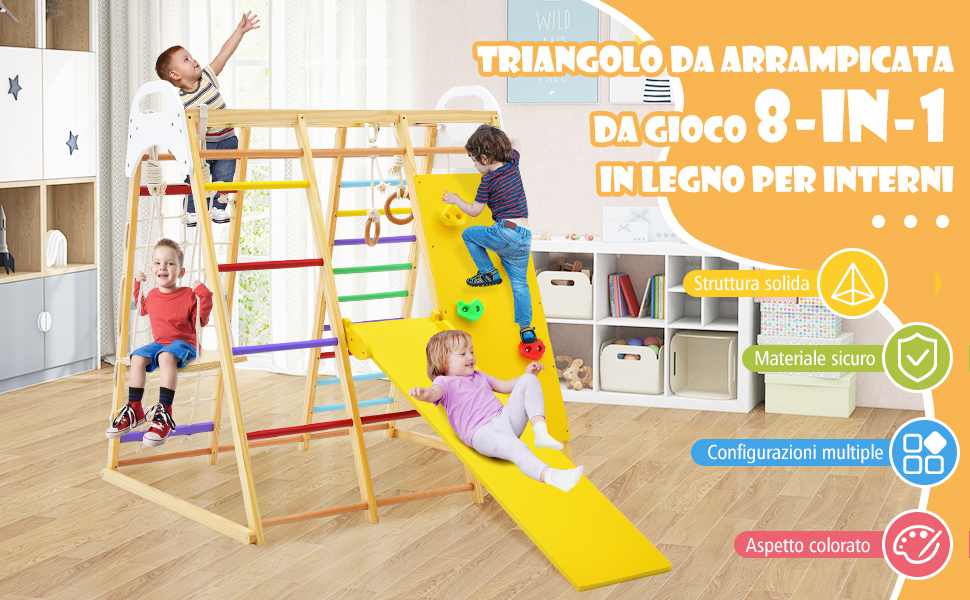 Parco Giochi Per Bambini 8 In 1 Con Scivolo, Parete Da Arrampicata Gioco Con Fori Pavimento Grigio