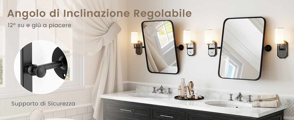 Specchio Da Bagno Rettangolare 76x101 Cm – Nero Opaco, Cornice In Ferro, Vetro Temperato 5mm, Verticale O Orizzontale