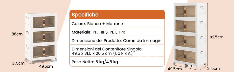 set di scatole di plastica impilabili con coperchi, organizer pieghevole per libri per del dormitorio, contenitore multifunzionale per la casa e l'ufficio, design moderno - casa e cucina