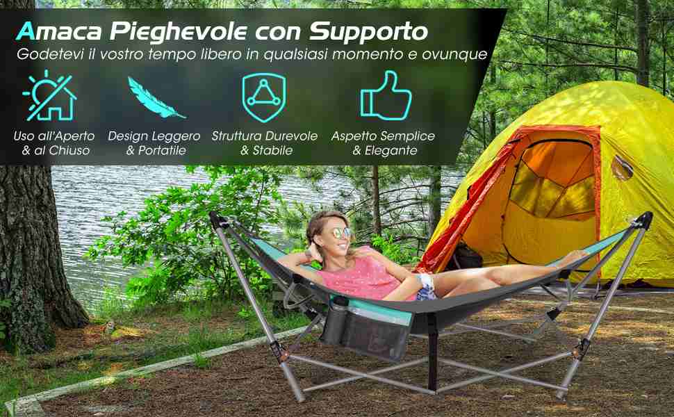 GYMAX Amaca Pieghevole Portatile Con Tasca Laterale, Lettino Da - 11