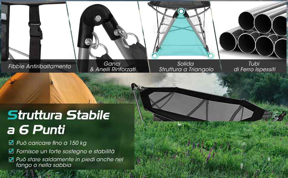 GYMAX Amaca Pieghevole Portatile Con Tasca Laterale, Lettino Da - 8