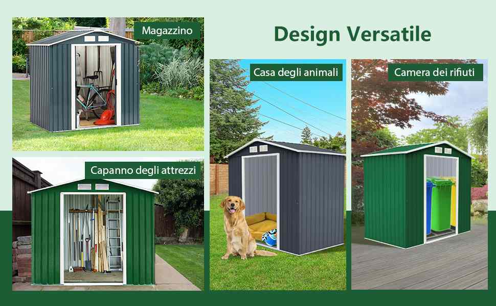 Casetta Da Giardino COSTWAY 1 M² In Metallo Zincato – Capanno Attrezzi Con Porta Bloccabile, Tetto Inclinato, Struttura A Scatto – Per Esterno, Garage, Ripostiglio