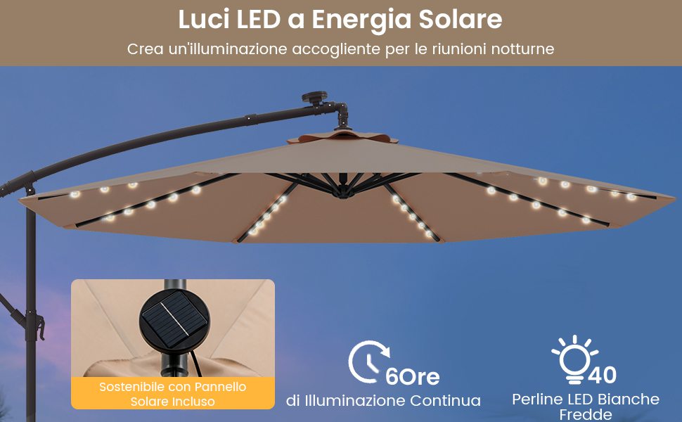 ombrellone spostato con 32 luci LED
