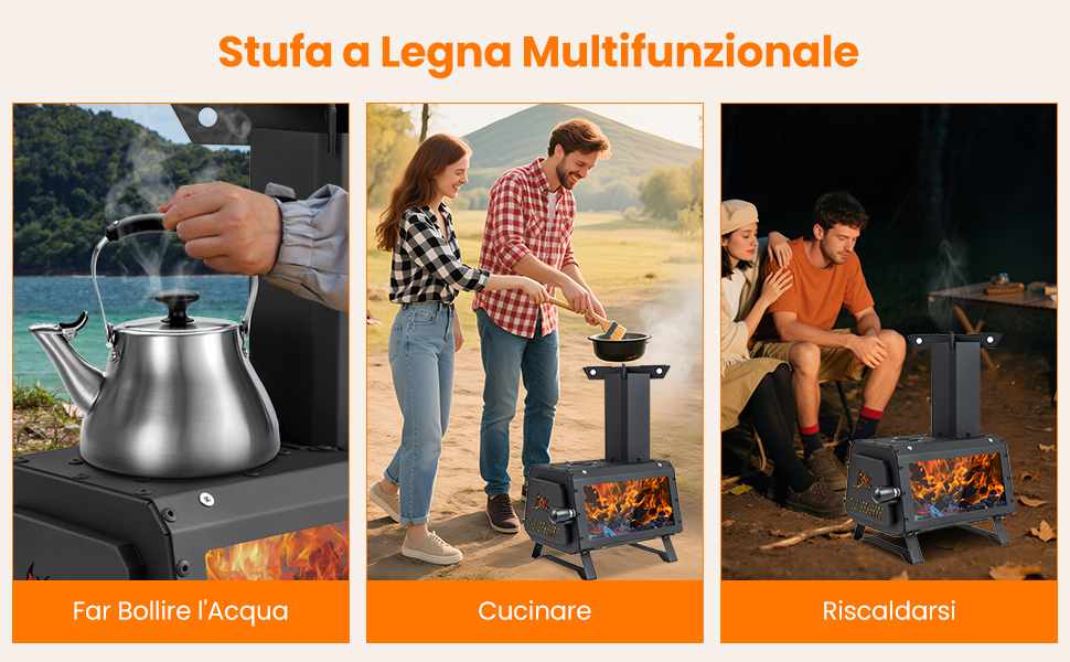 Fornello Da Campeggio Pieghevole In Acciaio Inox, A Legna, Con Borsa E Griglia, Grande