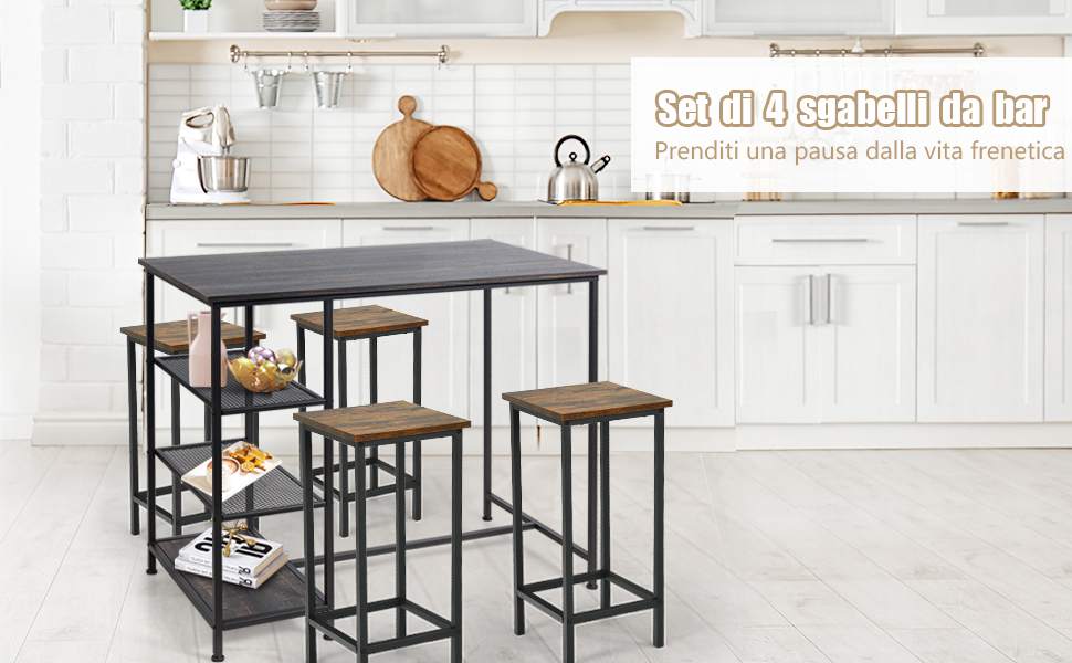 WENTMENT Set 4 Sgabelli Da Bar In Metallo Nero Con Schienale Rimovibile – Seduta In Legno 31x31 Cm, Altezza 66 Cm, Impilabili