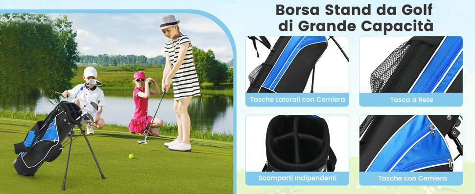 Set completo di mazze da golf per bambini 8-10 anni, Set da golf