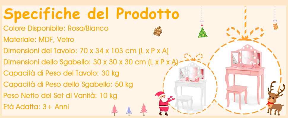 Dotato di uno specchio a tre pieghe decorato con luci LED